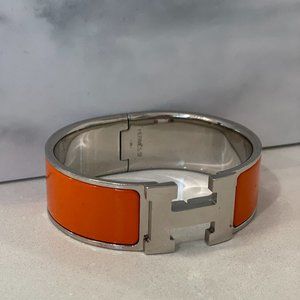 HERMES Orange Enamel Wide Clic Clac H Bracelet